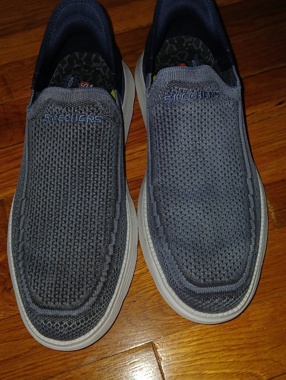 Skechers Men's Gray and Blue Slip-On Knit Casual Loafers